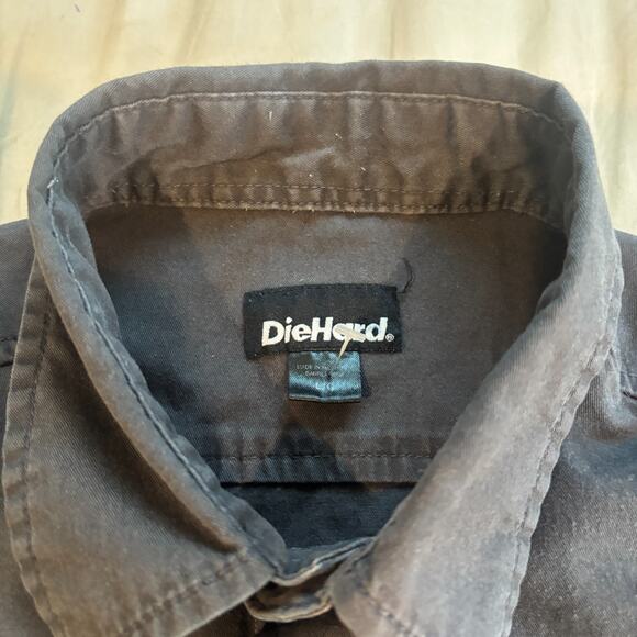 Die Hard Shirt Mens Large Black Twill Short Sleeve Detail Pockets Button Down - Picture 4 of 5